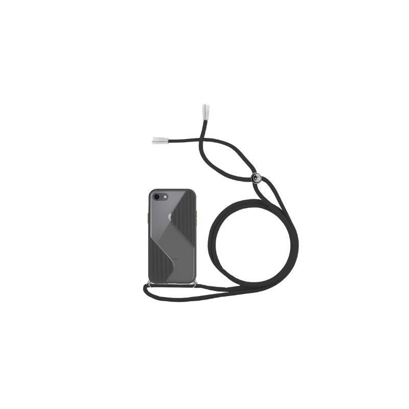 Funda compatible con IPHONE 7 / 8 / SE 2020 * Silicona mate con cordón cuerda Sline negra * Diseño práctico y seguro