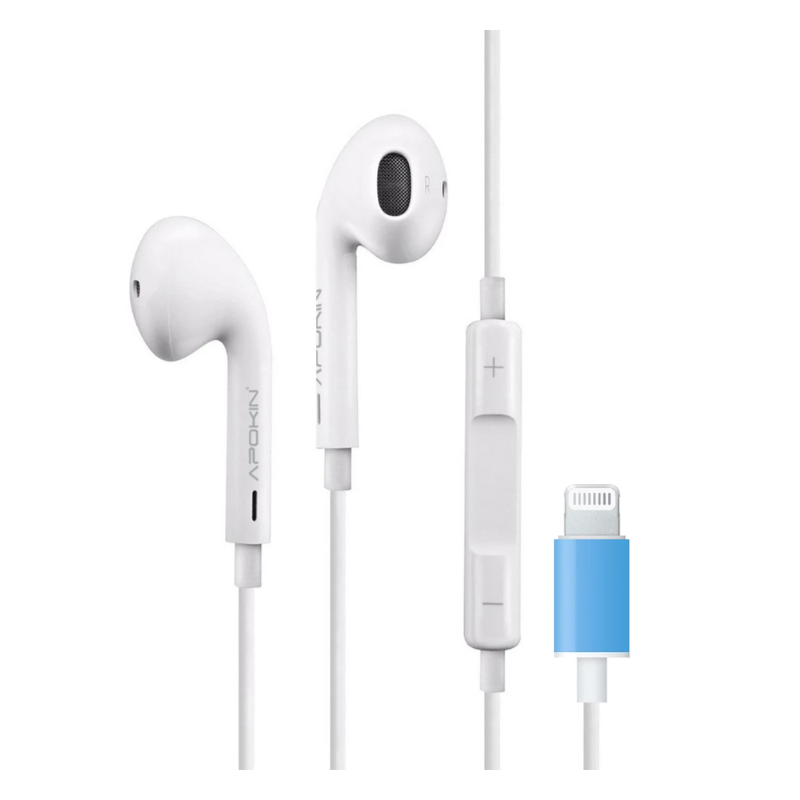 Auriculares cable lightning tipo earpods Microfono manos libres control volumen Compatibles con Apple iPhone iPad iPod Blanco