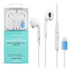 Auriculares cable lightning tipo earpods Microfono manos libres control volumen Compatibles con Apple iPhone iPad iPod Blanco