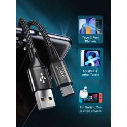 Cable de carga rápida 3.1A USB tipo C para móvil y tablet cable trenzado resistente longitud 1 metro color plata