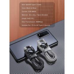 Cable de carga rápida 3.1A USB tipo C para móvil y tablet cable trenzado resistente longitud 1 metro color plata