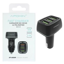 Cargador adaptador mechero coche Triple USB Ultra rápido QC 3.0 30W Negro