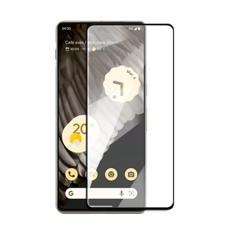 Protector de pantalla compatible con GOOGLE PIXEL 7 PRO Cristal templado Borde negro pegamento completo FUNCIONA HUELLA DACTILAR