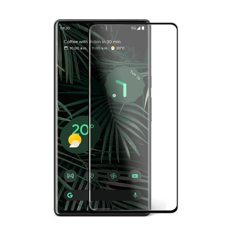 Protector de pantalla compatible con GOOGLE PIXEL 6 PRO Cristal templado Borde negro pegamento completo FUNCIONA HUELLA DACTILAR