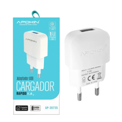 Cargador adaptador red pared USB 1A Blanco modelo AP-30735 compatible con Samsung Xiaomi Huawei etc