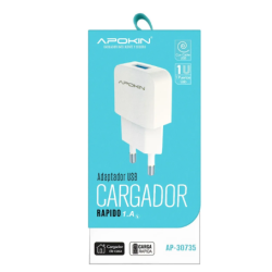 Cargador adaptador red pared USB 1A Blanco modelo AP-30735 compatible con Samsung Xiaomi Huawei etc