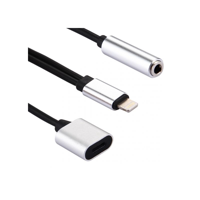 Cable adaptador conector compatible lightning macho a lightning y jack 3.5mm hembra auriculares 10cm para iPhone iPad