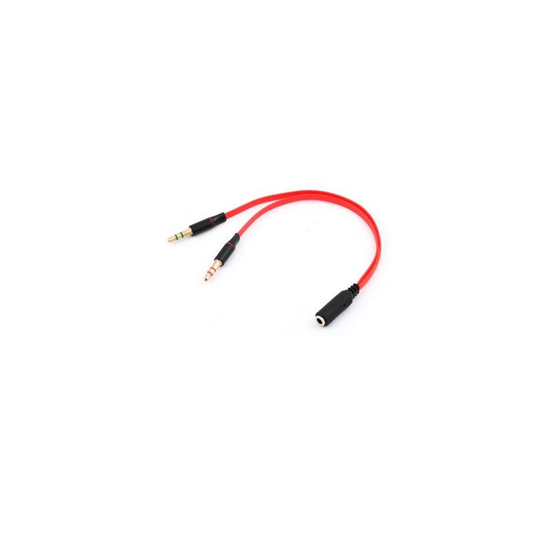 Cable adaptador jack 3.5mm hembra a doble jack 3,5mm macho para auriculares y micrófono color rojo