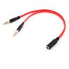 Cable adaptador jack 3.5mm hembra a doble jack 3,5mm macho para auriculares y micrófono color rojo