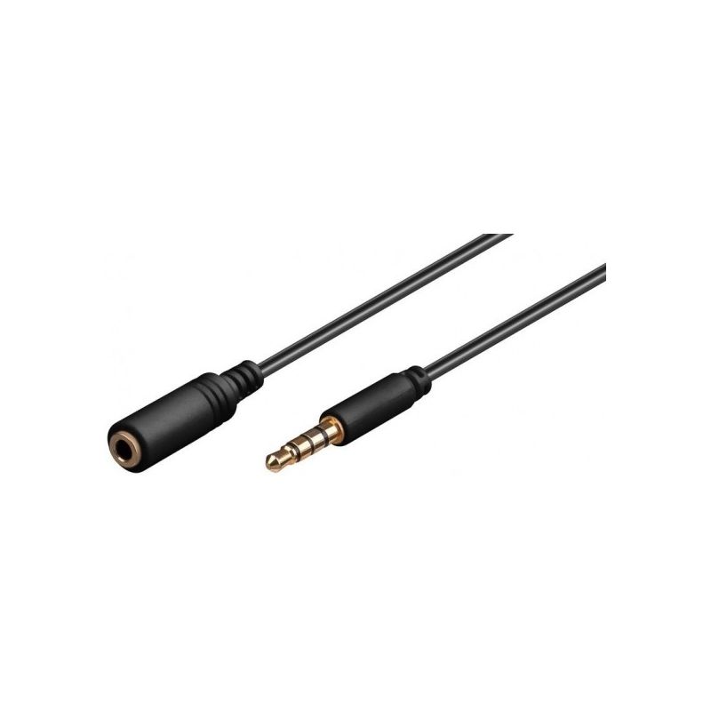 Cable adaptador alargador jack 3.5mm audio auriculares hembra a jack 3,5mm macho 4 Pines micrófono 2m Negro