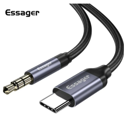 Cable adaptador jack 3.5mm macho a tipo C macho trenzado para auriculares y audio de 1 metro color negro gris
