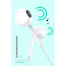 Auriculares manos libres con cable 1.2m Jack 3.5mm micrófono y control de volumen color blanco