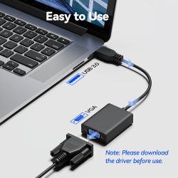 Adaptador convertidor USB macho 3.0 / 2.0 a VGA hembra 1080p para pantalla múltiple en PC portátil