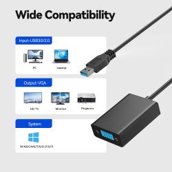 Adaptador convertidor USB macho 3.0 / 2.0 a VGA hembra 1080p para pantalla múltiple en PC portátil