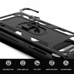 Funda compatible XIAOMI MI 10T / MI 10T PRO carcasa semi rígida con anilla 360° soporte e imán magnética color negro