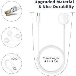 Cable cargador tipo C compatible con Apple Watch 1 2 3 4 5 6 SE 7 8 ⋆ Base magnética inalámbrica de carga rápida