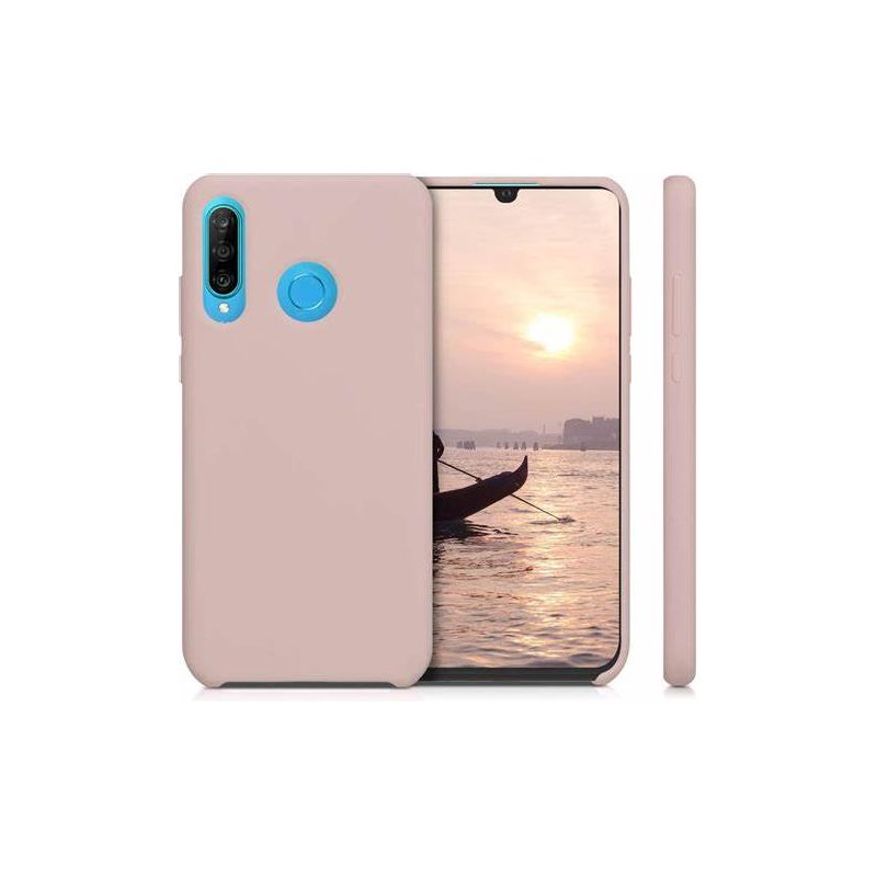 Funda compatible con HUAWEI P30 LITE silicona flexible suave lisa color rosa palo elegante