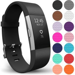 Correa compatible FitBit Bracelet Charge 2 silicona hebilla metálica para reloj - Negro