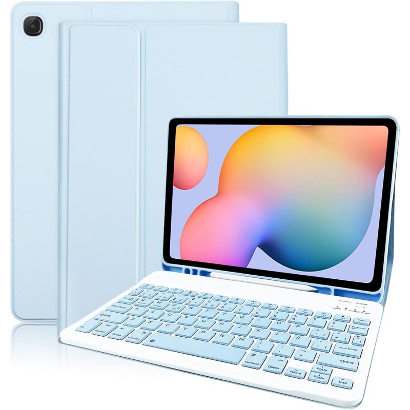Funda compatible con tablet SAMSUNG GALAXY S6 LITE 2020 2022 10.4'' P610 P613 P619 teclado bluetooth español letra Ñ - Azul
