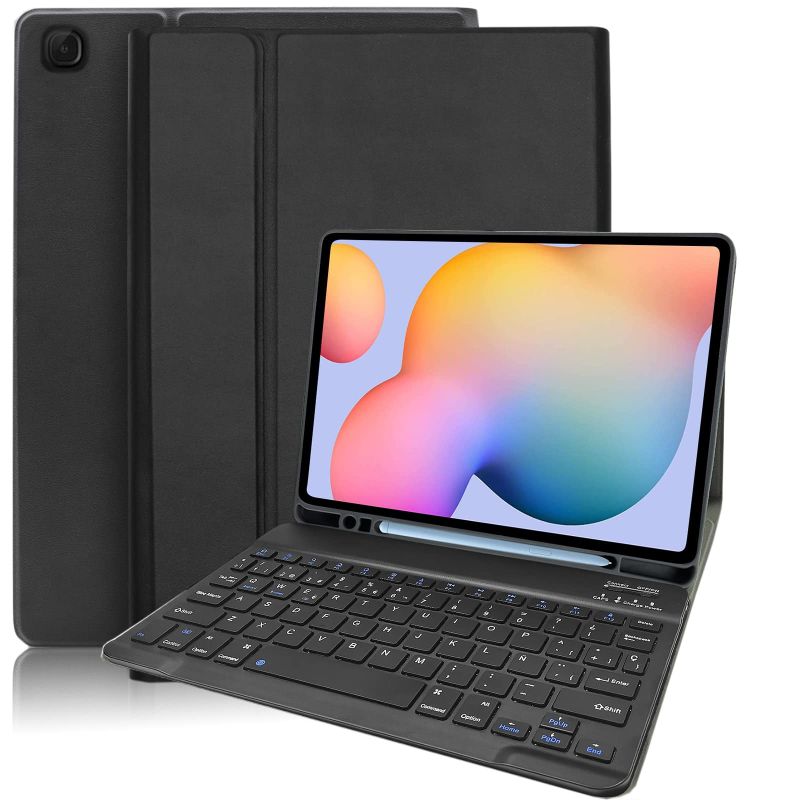 Funda compatible con tablet SAMSUNG GALAXY S6 LITE 2020 2022 10.4'' P610 P615 P619 teclado bluetooth español letra Ñ - Negra