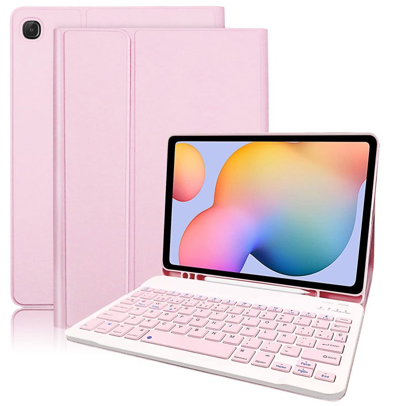 Funda compatible con tablet SAMSUNG GALAXY S6 LITE 2020 2022 10.4'' P610 P615 P613 teclado bluetooth español letra Ñ - Rosa
