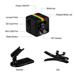 Mini cámara HD 1080P Videocámara pequeña portátil con grabadora de voz vídeo Cámara de seguridad vigilancia Negro SQ11