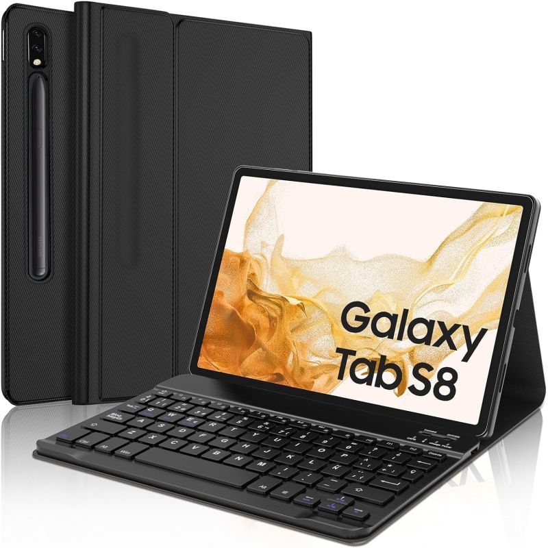 Funda compatible con tablet SAMSUNG GALAXY TAB S8 2022 / S7 2020 11'' Con teclado bluetooth español soporte Cuero sintético