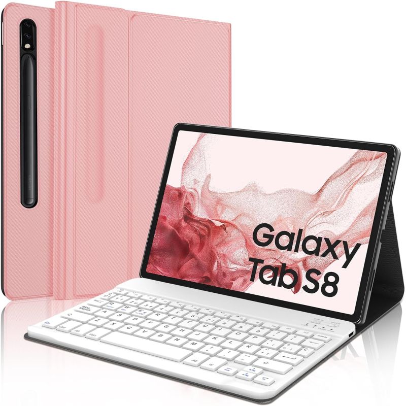 Funda compatible con tablet SAMSUNG GALAXY TAB S8 2022 / S7 2020 11'' Con teclado bluetooth español soporte Cuero sintético