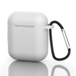 Funda compatible auriculares APPLE AIRPODS 1 / 2 Silicona flexible con mosquetón - BLANCO