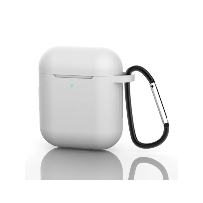 Funda compatible auriculares APPLE AIRPODS 1 / 2 Silicona flexible con mosquetón - BLANCO