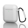 Funda compatible auriculares APPLE AIRPODS 1 / 2 Silicona flexible con mosquetón - BLANCO
