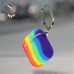 Funda compatible con auriculares APPLE AIRPODS 1 / 2 Silicona flexible con mosquetón - Arcoiris