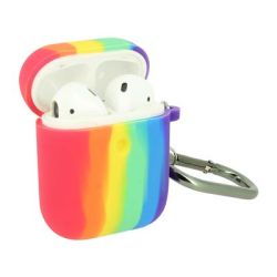 Funda compatible con auriculares APPLE AIRPODS 1 / 2 Silicona flexible con mosquetón - Arcoiris