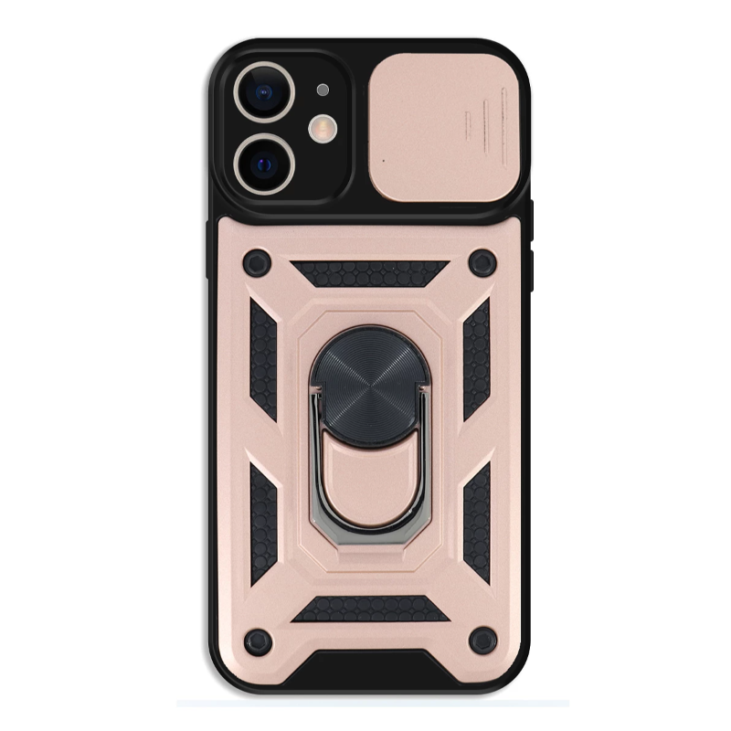 Funda compatible con IPHONE 12 PRO Soporte anilla magnética Tapa cámara deslizante Rosa