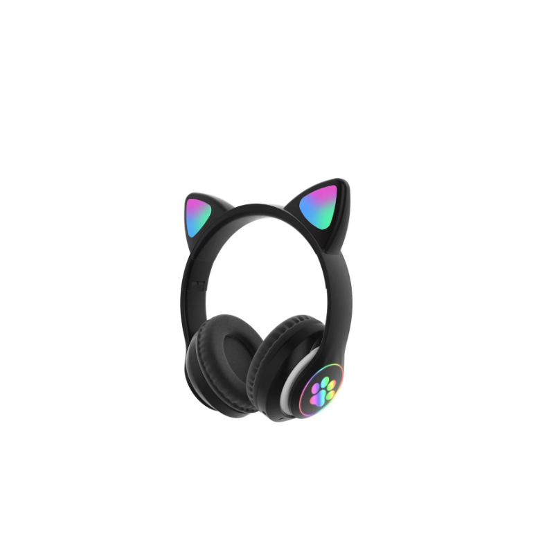 Auriculares Bluetooth 5.0 P91H con orejas de gato y luces LED – Cascos inalámbricos plegables negro 🎧🐱✨