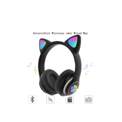 Auriculares Bluetooth 5.0 P91H con orejas de gato y luces LED – Cascos inalámbricos plegables negro 🎧🐱✨