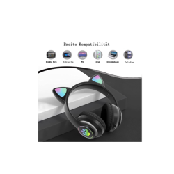 Auriculares Bluetooth 5.0 P91H con orejas de gato y luces LED – Cascos inalámbricos plegables negro 🎧🐱✨