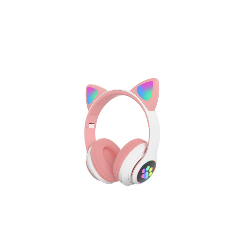 Auriculares bluetooth 5.0 cascos inalámbricos luces LED Orejas de gato JST-28 Blanco rosa