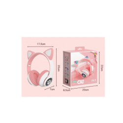 Auriculares bluetooth 5.0 cascos inalámbricos luces LED Orejas de gato JST-28 Blanco rosa