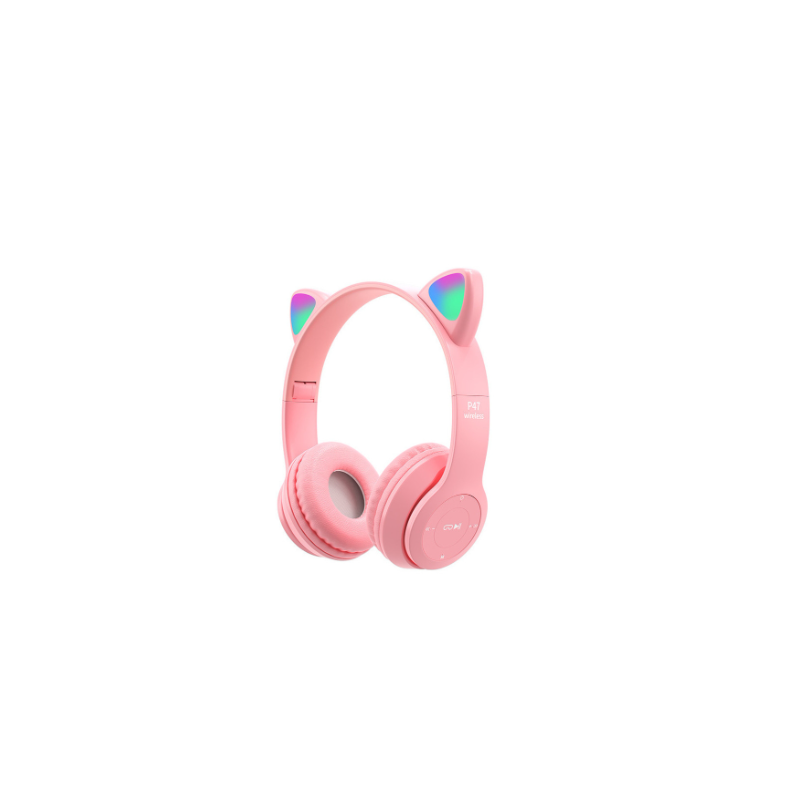 Auriculares bluetooth 5.0 cascos inalámbricos luces LED Orejas de gato P47 Rosa