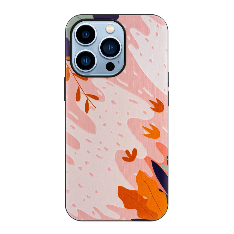 Funda compatible con IPHONE 13 PRO MAX Doble gel dibujos Hojas rosa