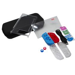 6 en 1 para NINTENDO SWITCH Funda + Carcasa transparente + 2 Protectores pantalla + Cable + 2 tapas + 2 pulgares