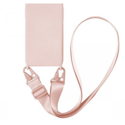 Funda compatible con SAMSUNG GALAXY S21 Silicona suave con cordón cuerda ancho - Lila rosa