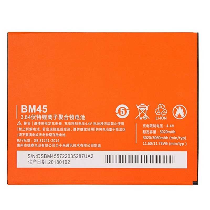 Bateria compatible con Xiaomi Redmi Note 2 ⋆ BM45 ⋆ Capacidad 3020 mAh
