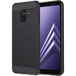 Funda compatible con SAMSUNG GALAXY A5 2018 / A8 2018 Silicona efecto cepillado carbono Negra