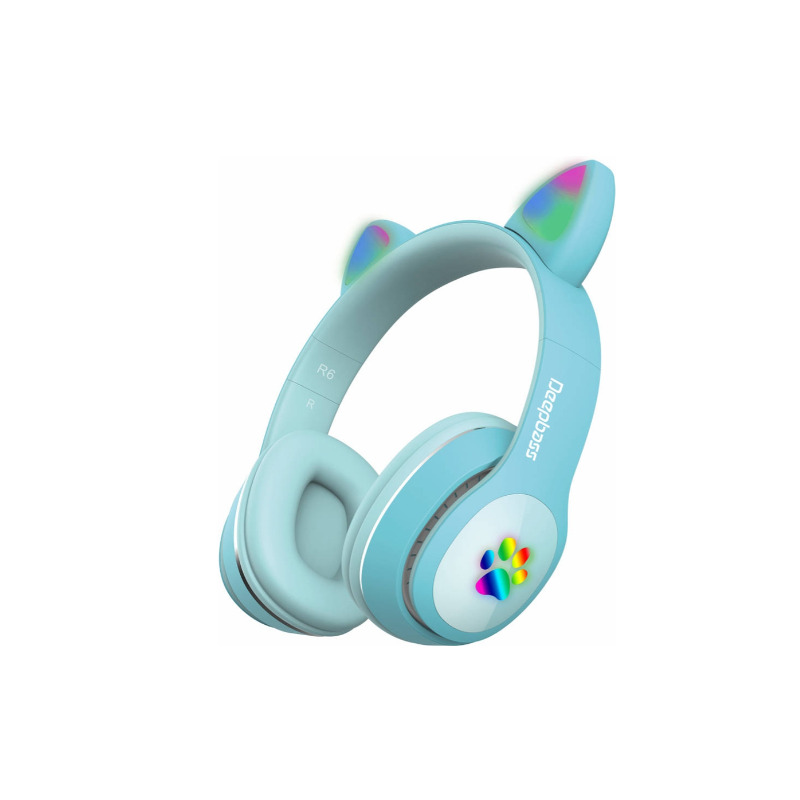 DEEPBASS R6 Auriculares inalámbricos bluetooth 5.0 Led Orejas de gato Cascos diadema - Lila blanco azul rosa negro