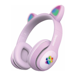 DEEPBASS R6 Auriculares inalámbricos bluetooth 5.0 Led Orejas de gato Cascos diadema - Lila blanco azul rosa negro