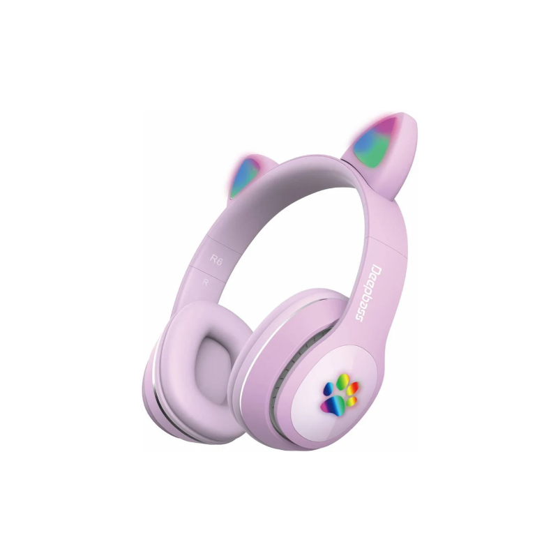 DEEPBASS R6 Auriculares inalámbricos bluetooth 5.0 Led Orejas de gato Cascos diadema - Lila blanco azul rosa negro