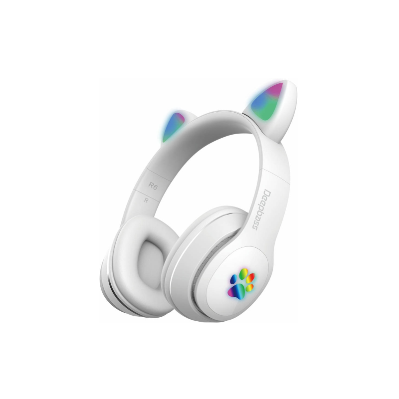 DEEPBASS R6 Auriculares inalámbricos bluetooth 5.0 Led Orejas de gato Cascos diadema - Blanco