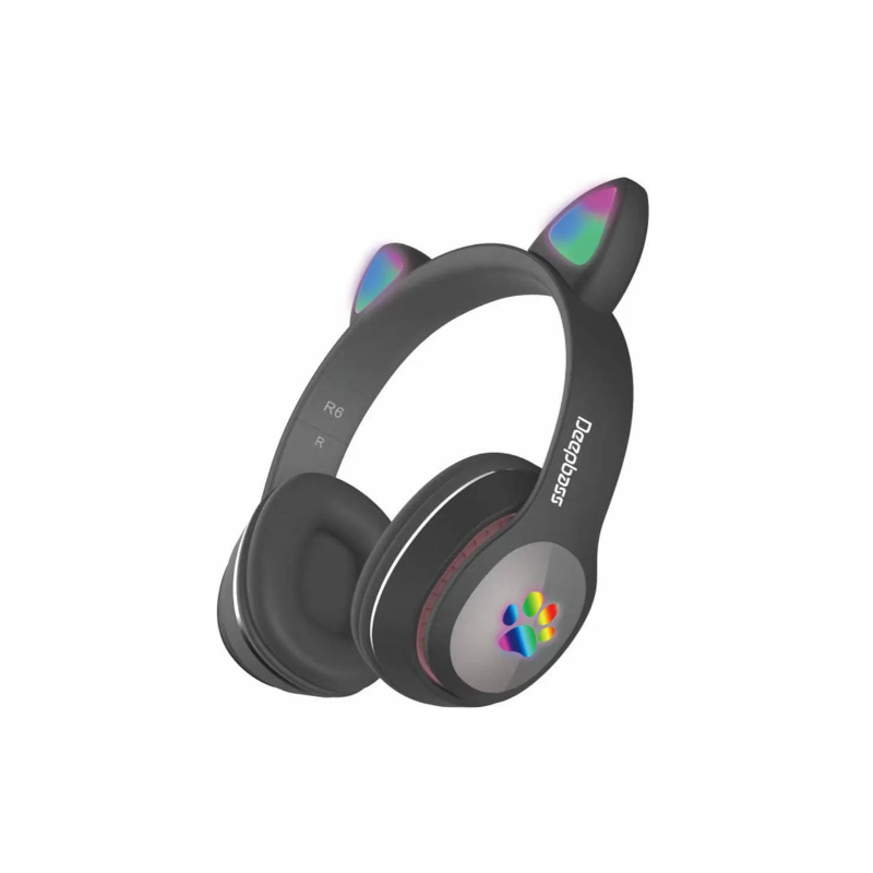 DEEPBASS R6 Auriculares inalámbricos bluetooth 5.0 Led Orejas de gato Cascos diadema - Lila blanco azul rosa negro